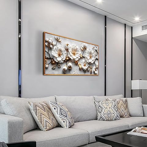 Ouzzlie Floral Wall Decorations White Pictures Modern Framed Poster Wall Art Gold Wall Decor Big Artwork 29