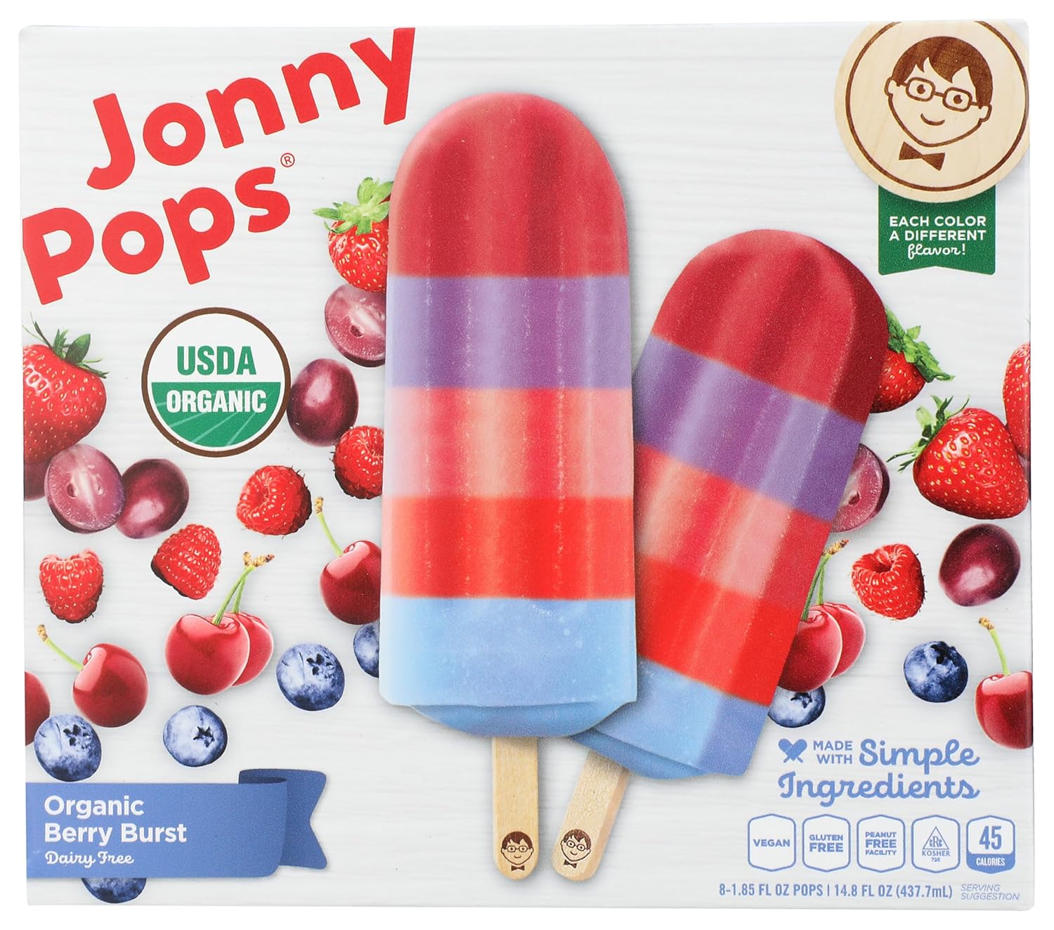 JonnyPops Organic Berry Burst Pops, 14.8 Fl Oz - Clean, HFCS-Free Frozen Treats for Kids