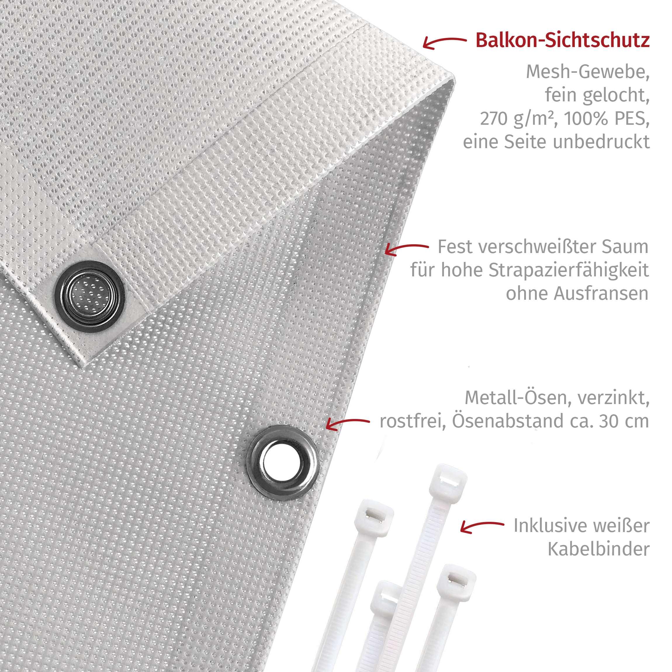 Balkon Sichtschutz Grau 75 x 350 cm inkl. Kabelbinder Wetterfest Blickschutz Balkonverkleidung Balkonbespannung Sonnenschutz Balkongeländer Windschutz Terrasse Garten Deko Ideen Hellgrau TEXBS_1088