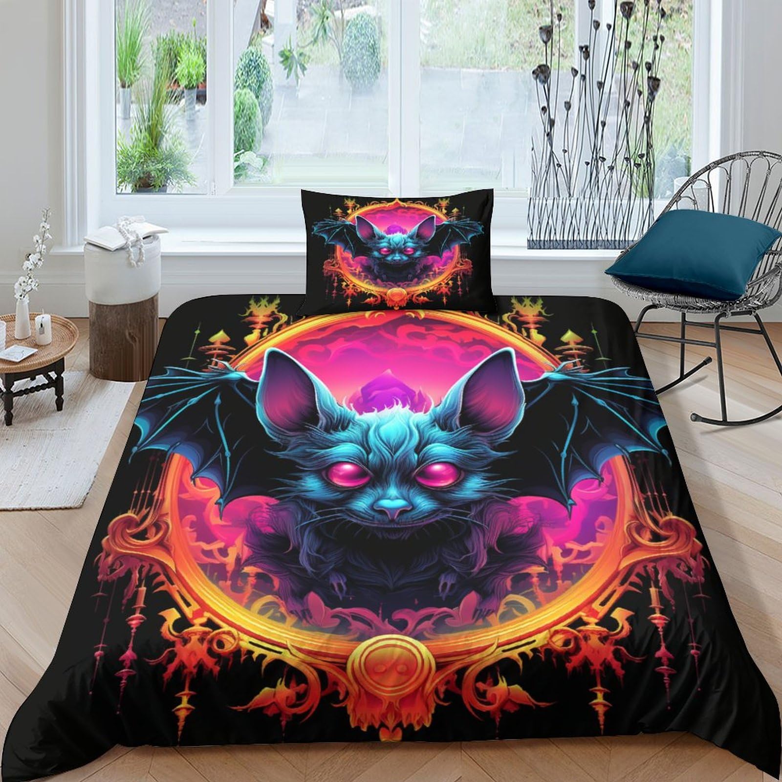 Housse de couette chauve-souris 135x200 cm avec 2 taies d'oreiller