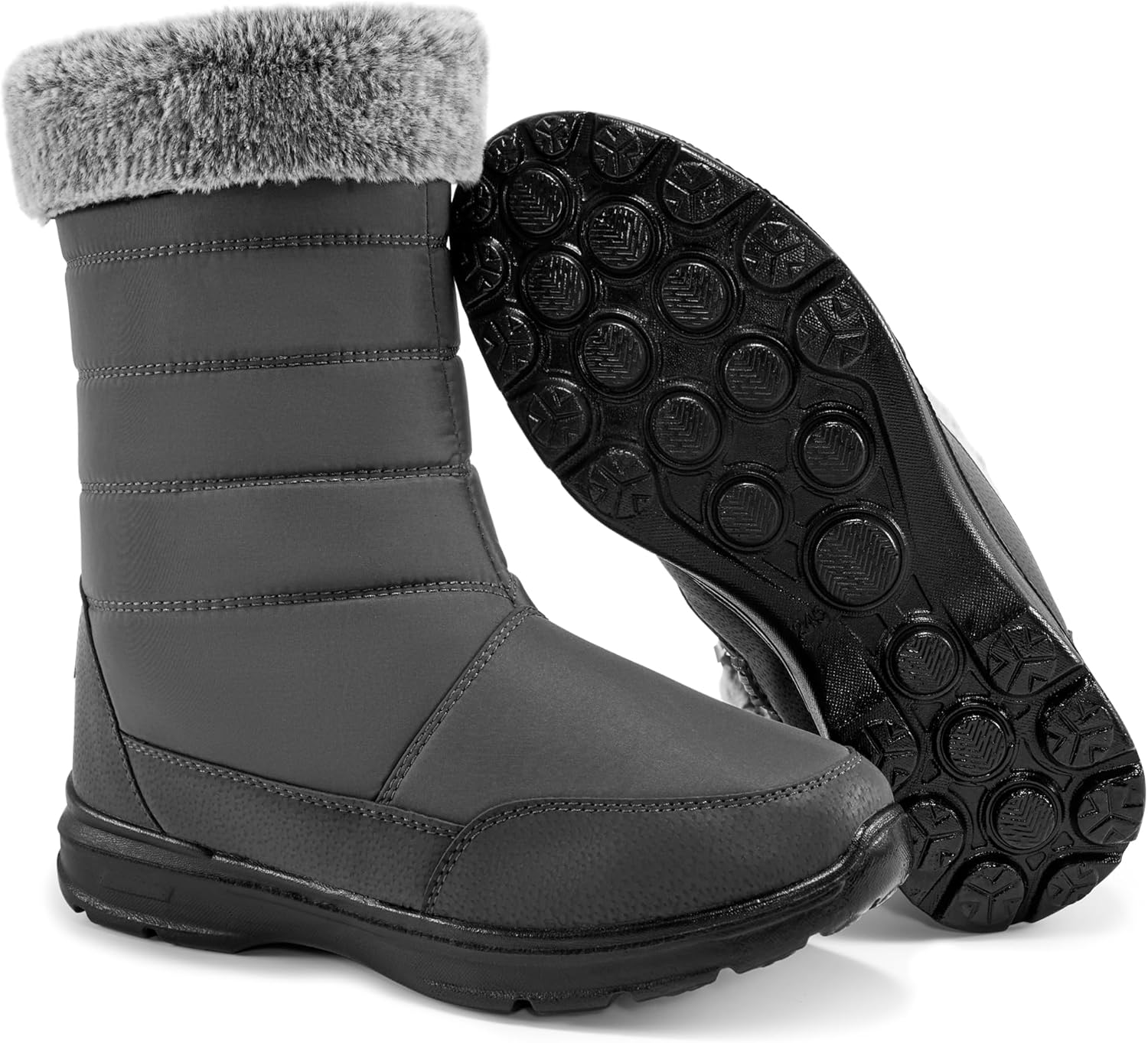 Snow Boots for Women Mid Calf 2026: Winter Warm Fur Lined Shoes Comfortable Waterproof with Zipper for Outdoor Walking