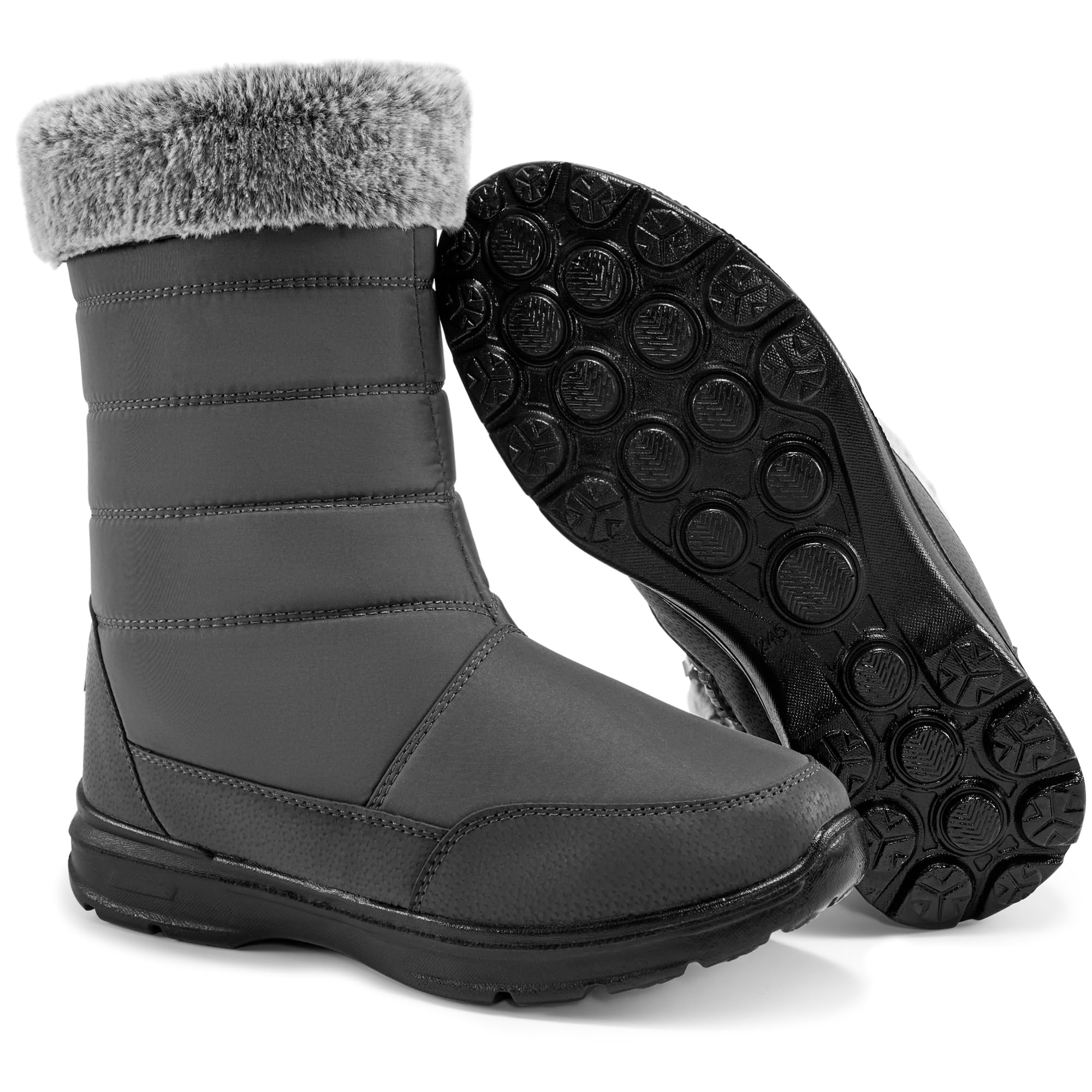 Snow Boots for Women Mid Calf 2025 Winter Warm Fur Lined Shoes Comfortable Waterproof Footwear with Zipper for