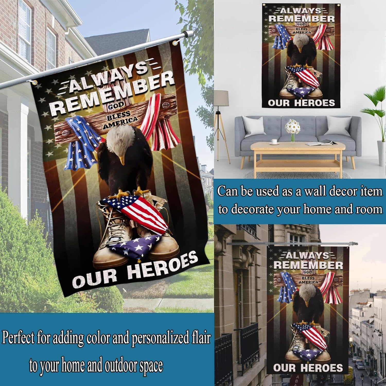 NASIAN Memorial Day Flag Always Remember Our Heroes Flags for Outside 3x5 Double Sided 4th of July Independence Day Flag Patriotic House Yard Decorations Banner - Image 2