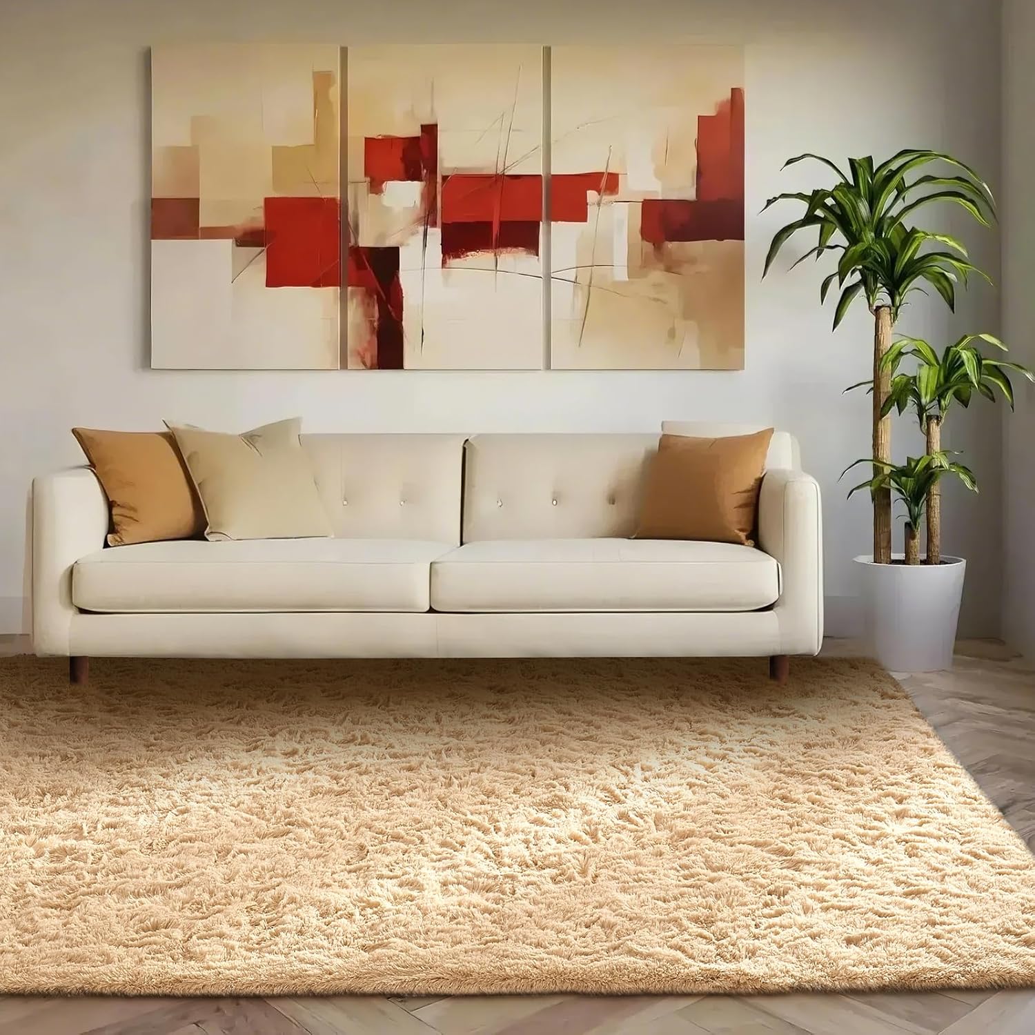 Ophanie Beige Rugs for Living Room Bedroom, 5x8 Fluffy Fuzzy Furry Carpet, Plush Soft Shaggy Bedside Indoor Floor Area Rug for Kids Girls Boys Baby Teen Dorm Nursery Home Decor Aesthetic