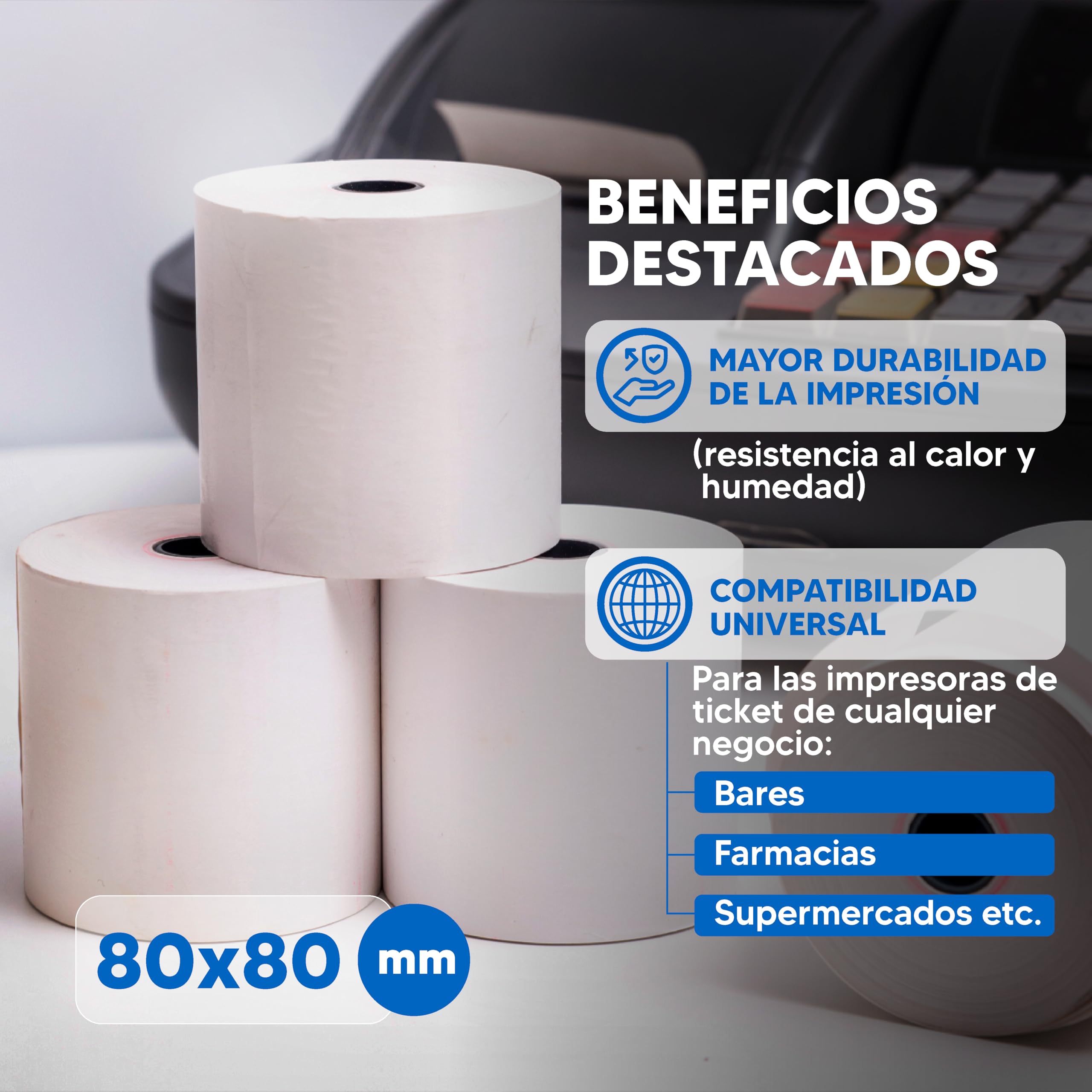 20X Papel Térmico 80x80mm 60 GSM sin BPA - Papel Datáfono Impresión Rápida y Nítida para Cajas Registradoras y Tickets - Ideal para Impresoras Térmicas y Datáfonos, sin BPA