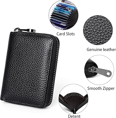 Miniatura 8 de Badiya Tarjetero de cuero genuino para mujer, con bloqueo RFID, acordeón, pequeña tarjetero