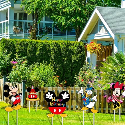 Miniatura 5 de 8 piezas de suministros para fiesta de cumpleaños de ratón de césped al aire libre, decoraciones de fiesta de ratón HD con estacas, decoraciones