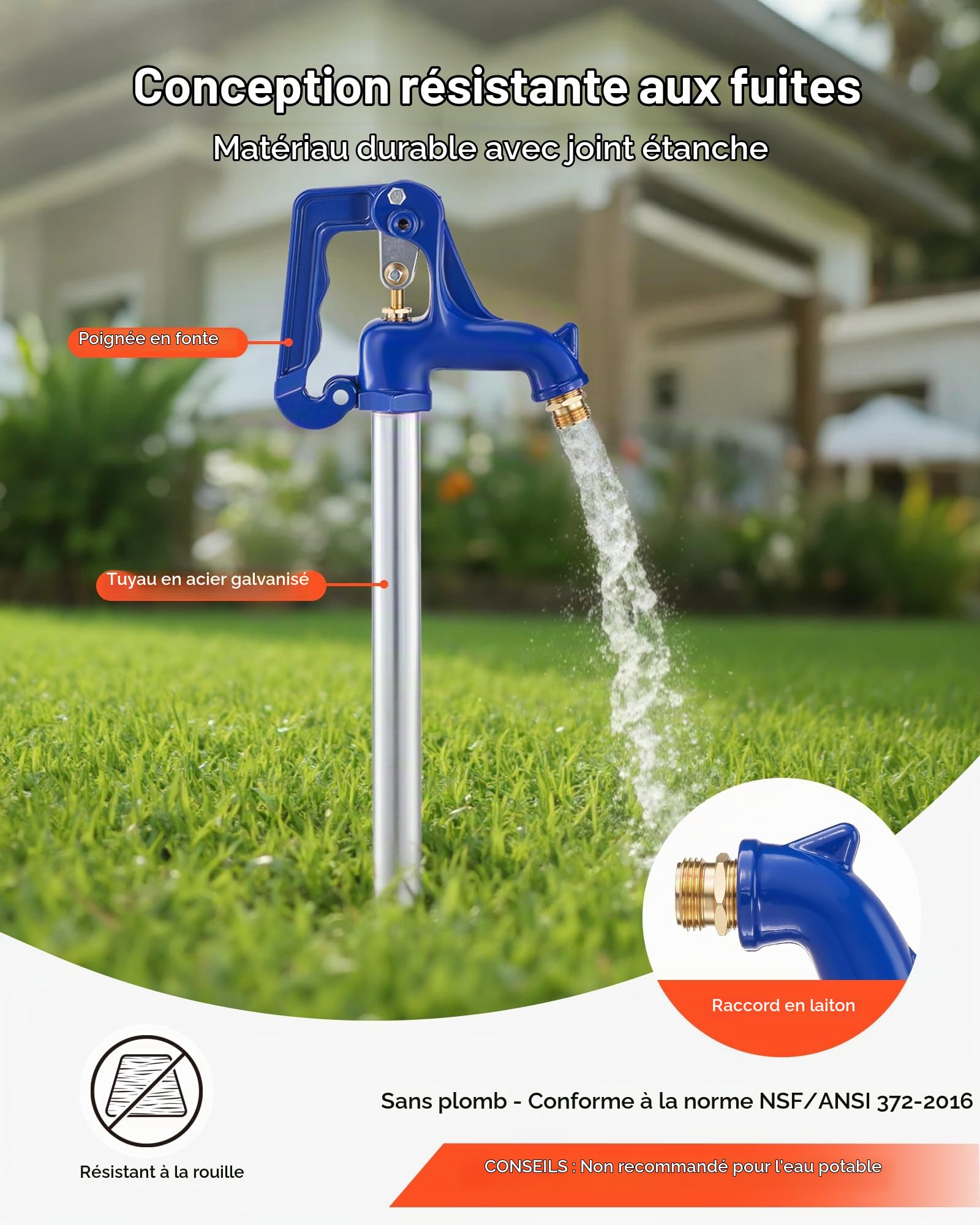 VEVOR Borne Incendie Antigel 1595 mm Robinet Extérieur de Jardin, avec Profondeur d'Enfouissement 914,4 mm, Raccord d'Entrée et de Sortie G 3/4 po, sans Plomb, pour Irrigation de Jardin, de Ferme