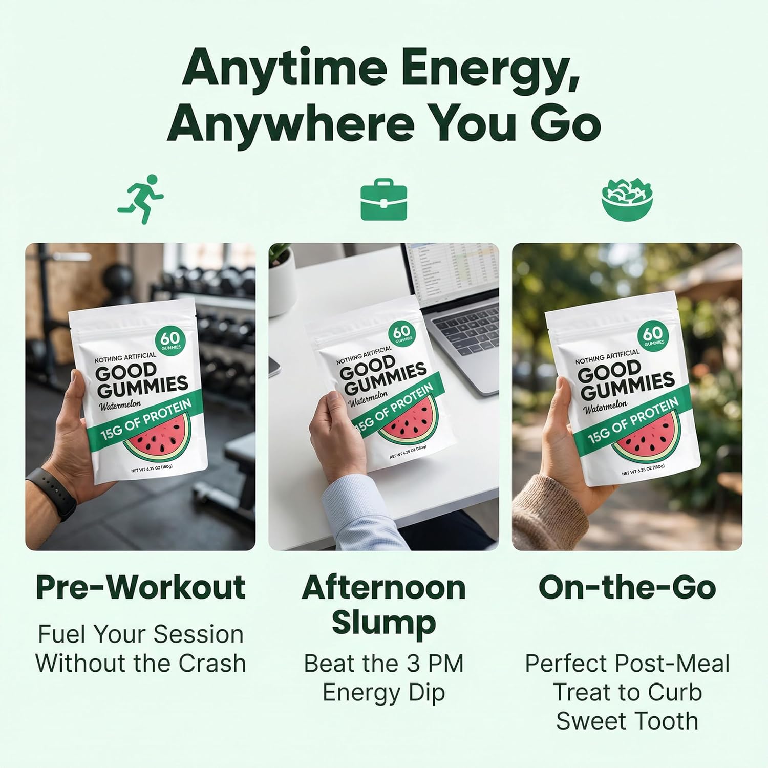 Good Gummies Protein Gummies - Fiber Gummies with Organic Protein, Prebiotic Fiber Plus Probiotic Gummies Support, Balanced Energy and Cravings Quiet, Digestive Health Boost, Watermelon Flavor, 60 Gummies