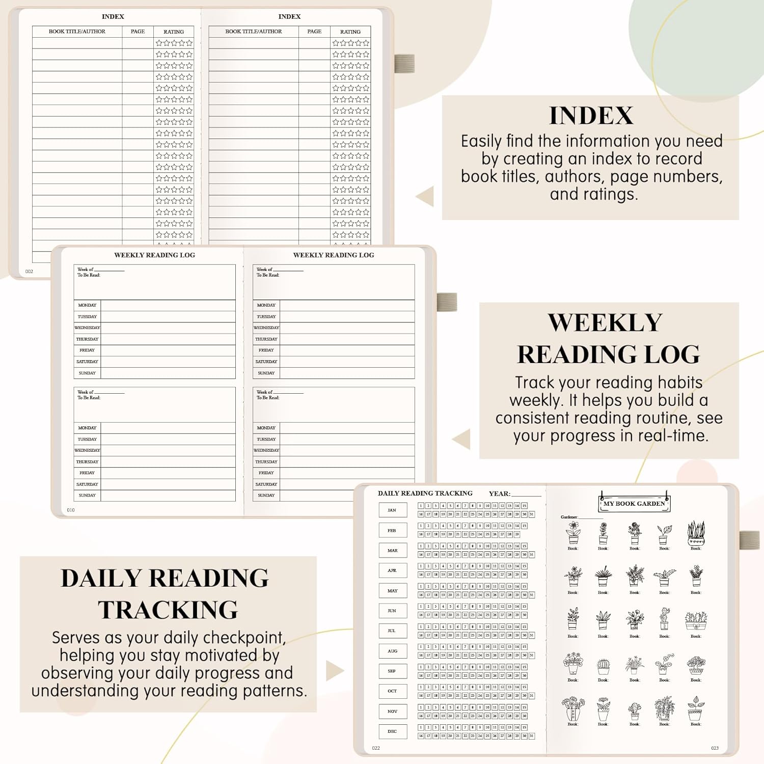 AKONEGE Reading Journal for Book Tracking - A5 PU Leather Book Journal Reading Log with 80 Reviews for Readers, Accessories with Sticky Tabs, Pen Holder, Ribbon Bookmarks, 5.6" x 8.3", White - Image 3