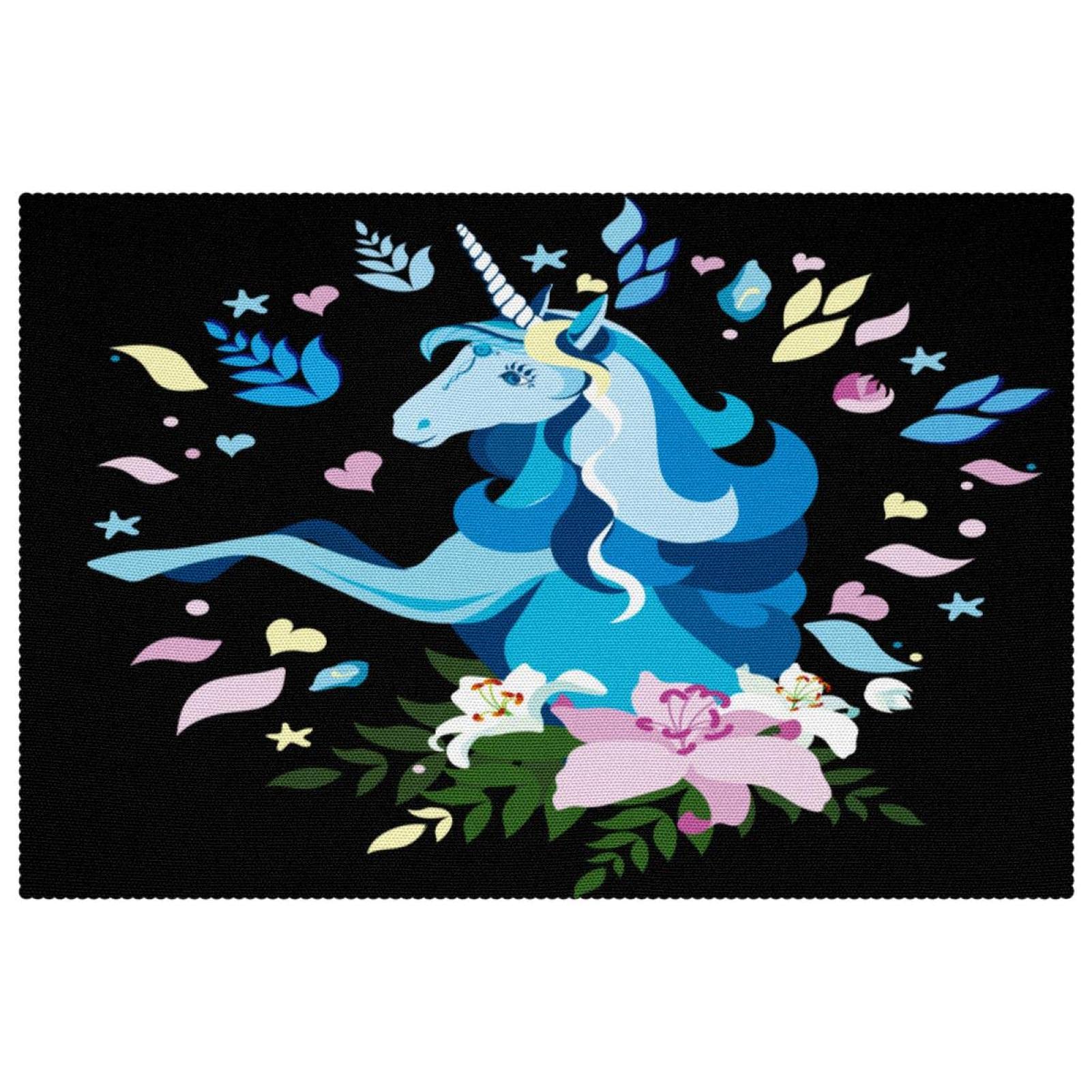 Set de table licorne et fleurs lot de 6 pièces antidérapants pour repas enfant 30x45 cm