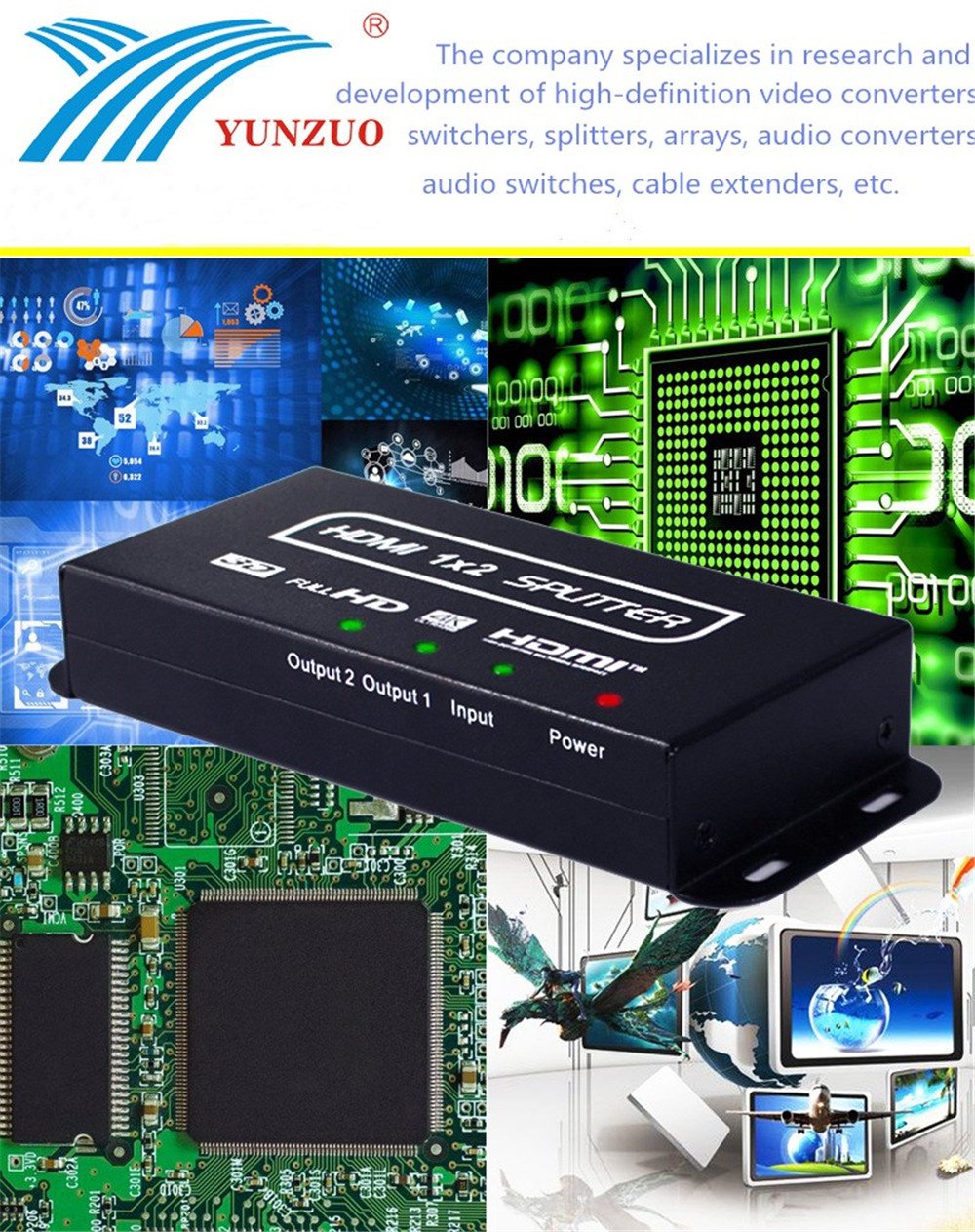 HDMI Matrix Switch ，Distributore HDMI con staffa di montaggio, Splitter HDMI HDMI 1x2 Splitter HDMI2.0 HDCP2.2 3D 1080P HDTV 1 Ingresso 2 Uscita HDMI Switcher 2.0 Supporto 3840x2160 / 60Hz