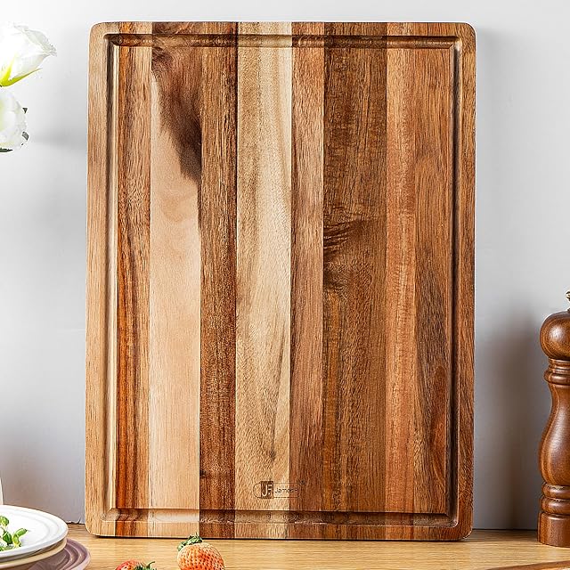 Wood Cutting Board,James.F Thick Acacia Wooden Cutting Board with Juice Groove, Reversible Charcuterie Serving Board for Kitchen, Large Chopping Board for Meat Bread Cheese(15.7” x 11.8“ x 0.7”)