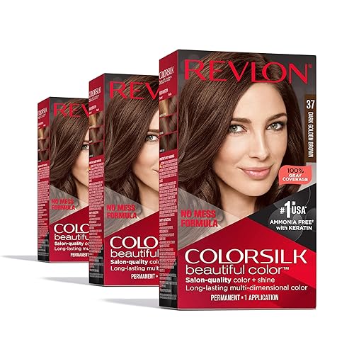 Revlon - Tinte permanente para el cabello, colorsilk con cobertura 100% de canas, sin amoníaco, queratina y aminoácidos, marrón dorado oscuro 037,