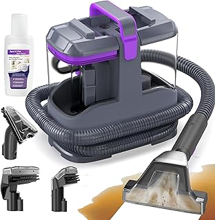 Limpiador de Tapicerías 450W 13kPa, Aspiradora de Agua para Tapicería y Sofá, Máquina para Limpiar Sofás, Alfombras y Colchones, con 3 Cepillos y Doble Depósito Autolimpiable, Portátil 2,6kg