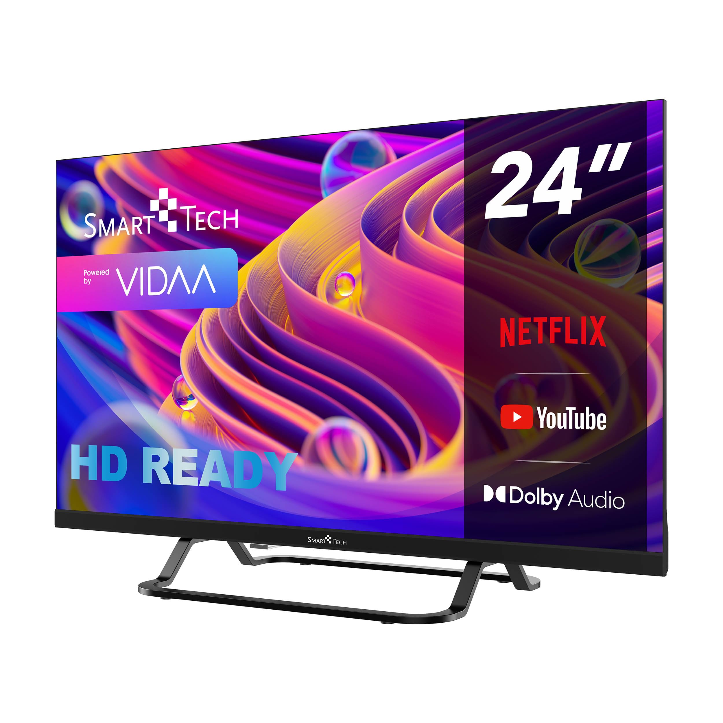 Smart Tech TV LED HD 24' (60 cm) 24HV02V Smart TV VIDAA - Molotov, Netflix, Prime Video, Disney+, Youtube, Plex - 3xHDMI - 2xUSB - Mode Hotel (24")