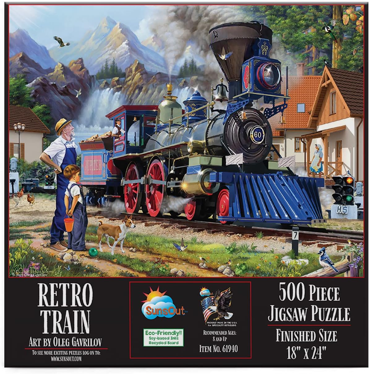 SUNSOUT INC - Retro Train - 500 pc Jigsaw Puzzle by Artist: Oleg Gavrilov - Finished Size 18" x 24" - MPN# 61940
