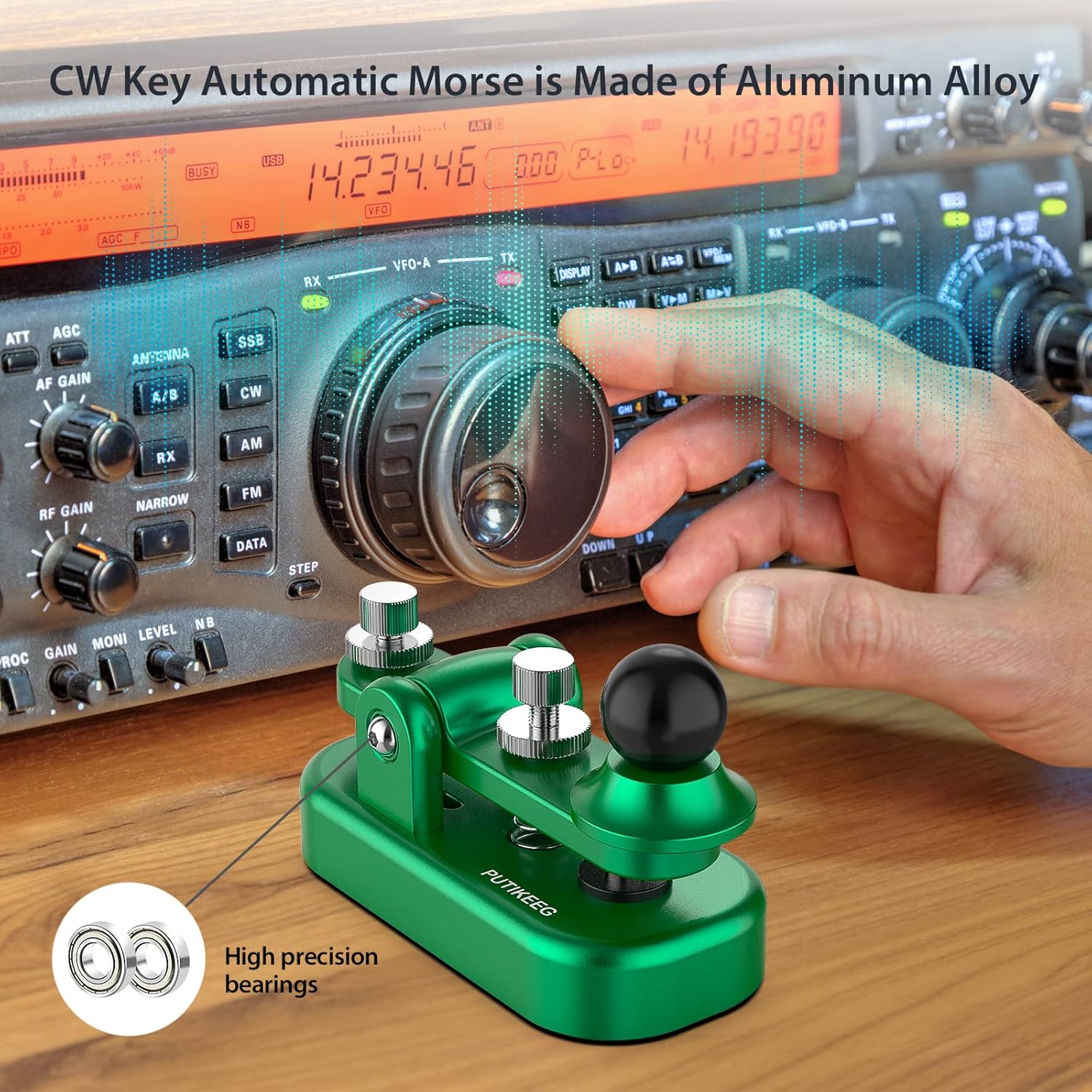 Mini Morse Radio Key CW HAM Send Telegram Double Paddle Morse Code Key with Aluminum Alloy Body Base Green(S)