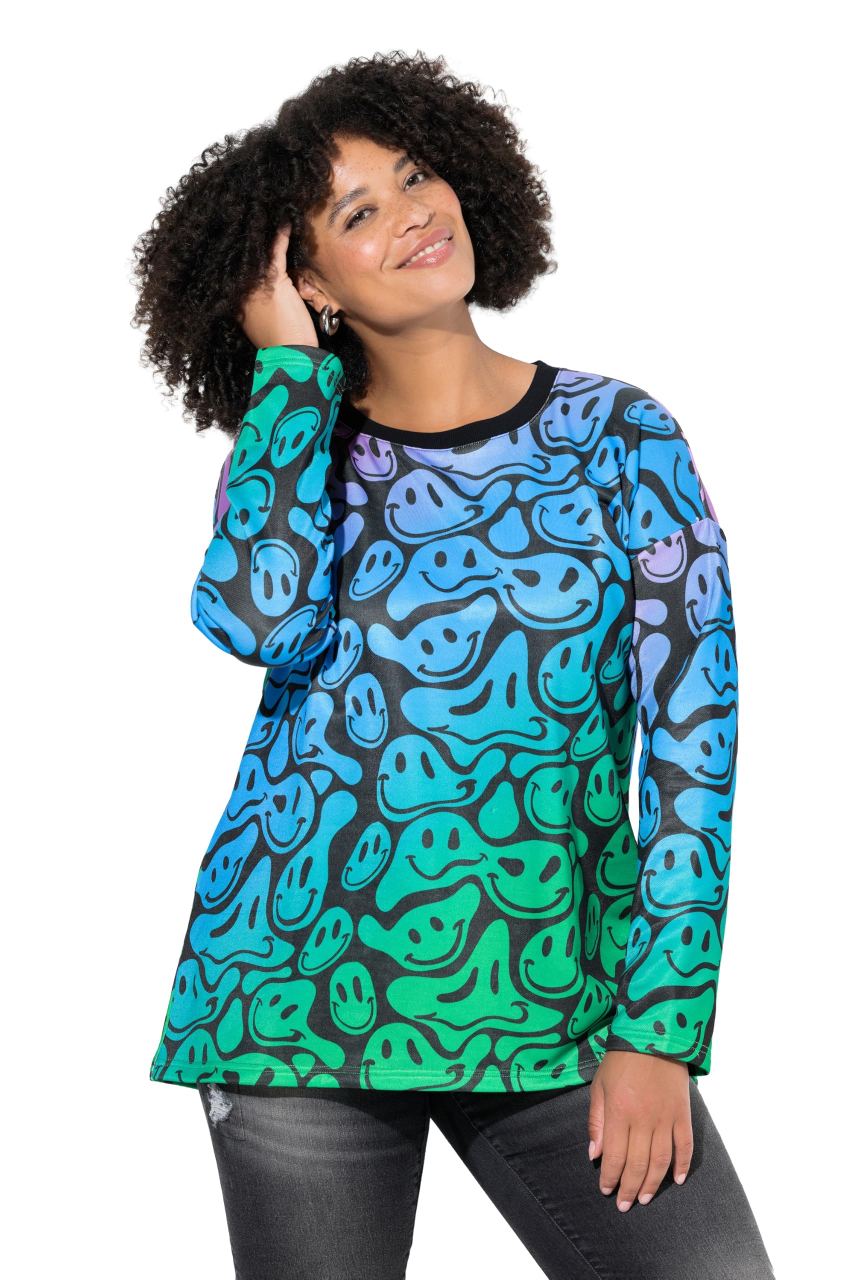 Angel of Style Damen große Größen Übergrößen Plus Size Sweatshirt, Loose Fit, Smileymuster, Farbverlauf 845411