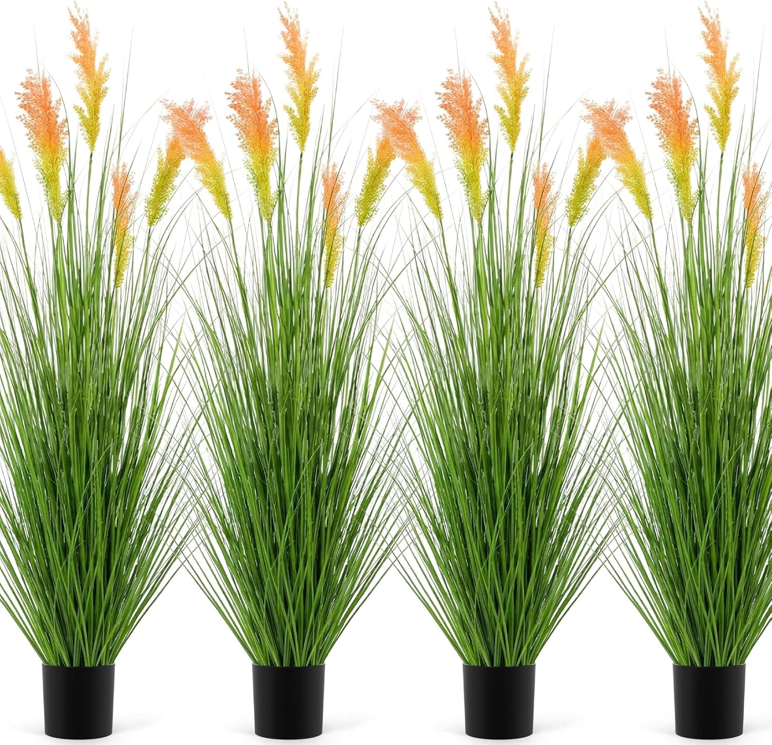 Thiccywoov 4 Pack 4 ft Tall Artificial Grass Plants in Pot Faux Horsetail Reed Grass Indoor Outdoor Fake Pampas Plants Floor Greenery for Housewarming Gift Home Office Entryway Wedding Decoration