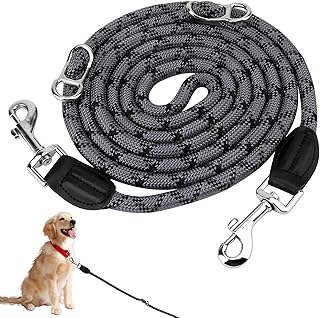 Hundeleine mit 2 Karabiner, 2 Ringe, Reflektierende, Verstellbare Doppelleine, 2,6m Multifunktionale Hundeleine für Große und Mittlere Hunde