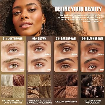 Eyebrow Stencil Kit, Luxury Eyebrow Pencil for Women, 2-in-1 Dual-Ended Micro Waterproof Brow Pencil with 4D Angled Tip & Ultra-Fine Tip, Natural Hair-Like Strokes, Long Lasting Makeup - Light Brown