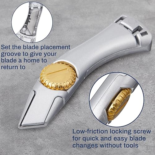 Miniatura 10 de Leriton Cuchillo de techo de hoja fija plateada, 4 unidades, cuchillo de techo resistente, cuchillo utilitario, herramientas para techos, cortador