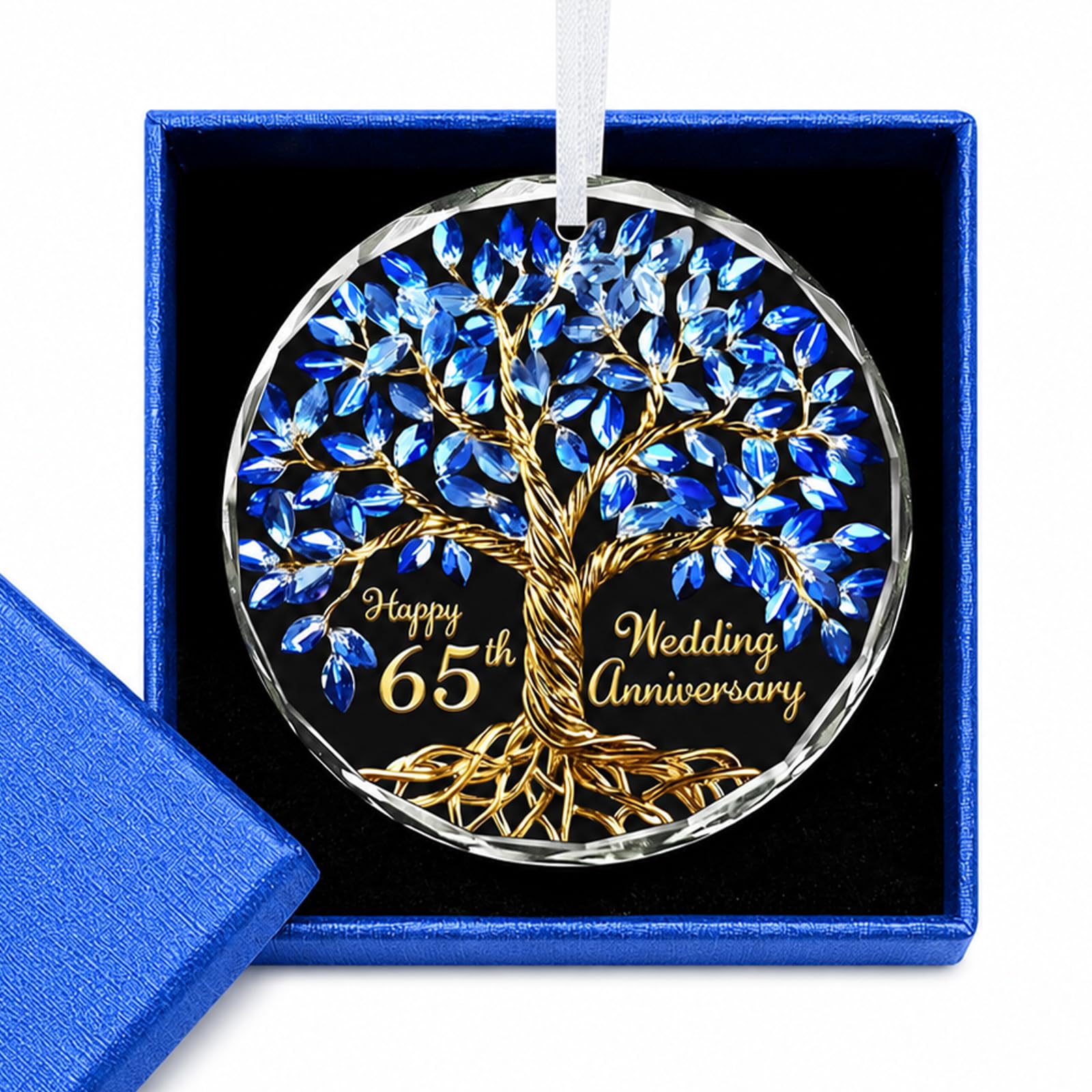 Happy 65th Wedding Anniversary for Mom Dad, Glass Hanging Plaque Ornament