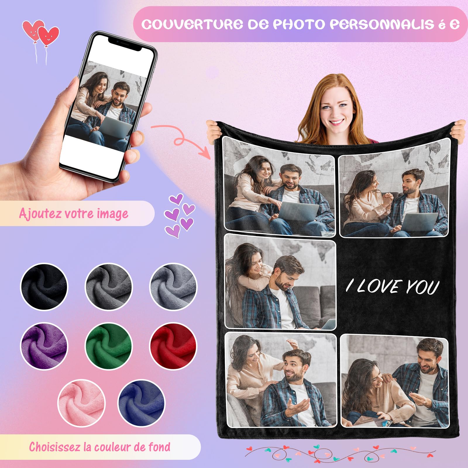 Stepdiy Couverture de lit personnalisée 152,4 cm x 203,2 cm | Couverture personnalisée avec 12 photos et texte | Couverture personnalisée avec photo pour maman papa | Cadeaux personnalisés pour Stepdiy Couverture de lit personnalisée 152,4 cm x 203,2 cm | Couverture personnalisée avec 12 photos et texte | Couverture personnalisée avec photo pour maman papa | Cadeaux personnalisés pour