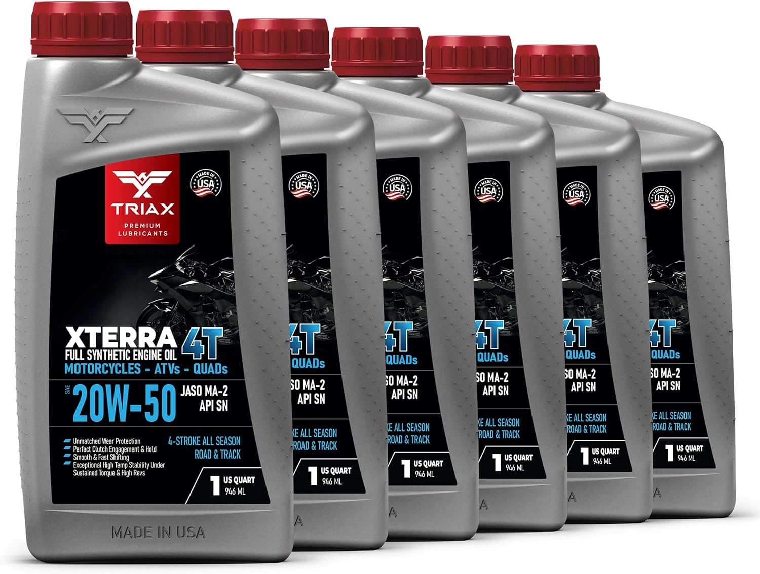 TRIAX XTerra 4T 20W-50 V-TWIN Full Synthetic Engine Oil | Exceeds JASO MA2 & API SL/SM/SN | True All Season (4 Gallon Pack)