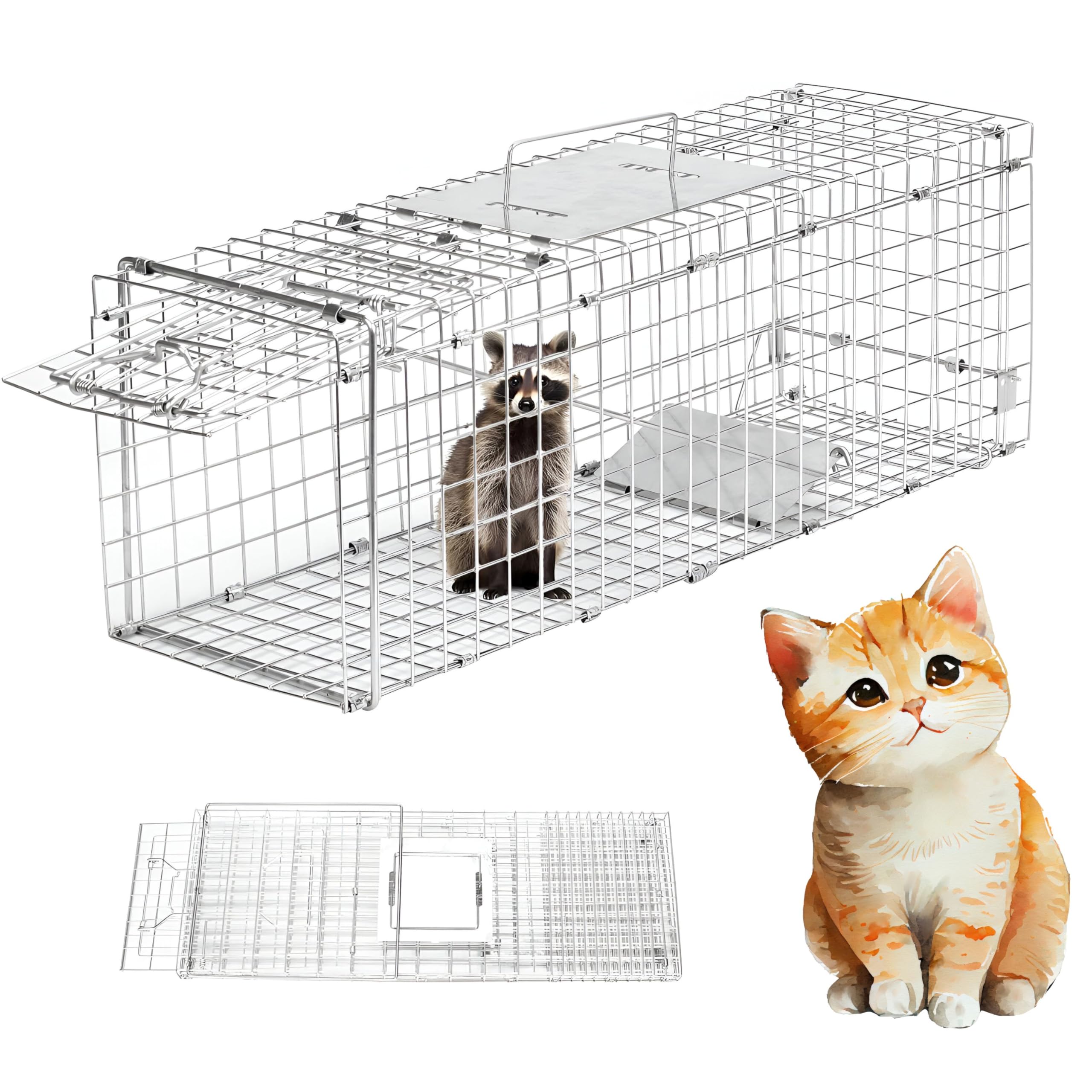 ElysianAnimal Cage (Small Size: 24" x 8" x 8" Inch), Live Animal Cage Trap Folding Animal Trap with Handle for Rabbits, Stray Cats, Squirrels, Raccoons/Janwar ka Pinjra-image-49