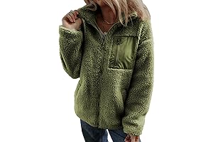 Womens Winter Trendy Full Zipper Fleece Jackets Long Sleeve Relaxed Warm Teddy Coats with Pockets