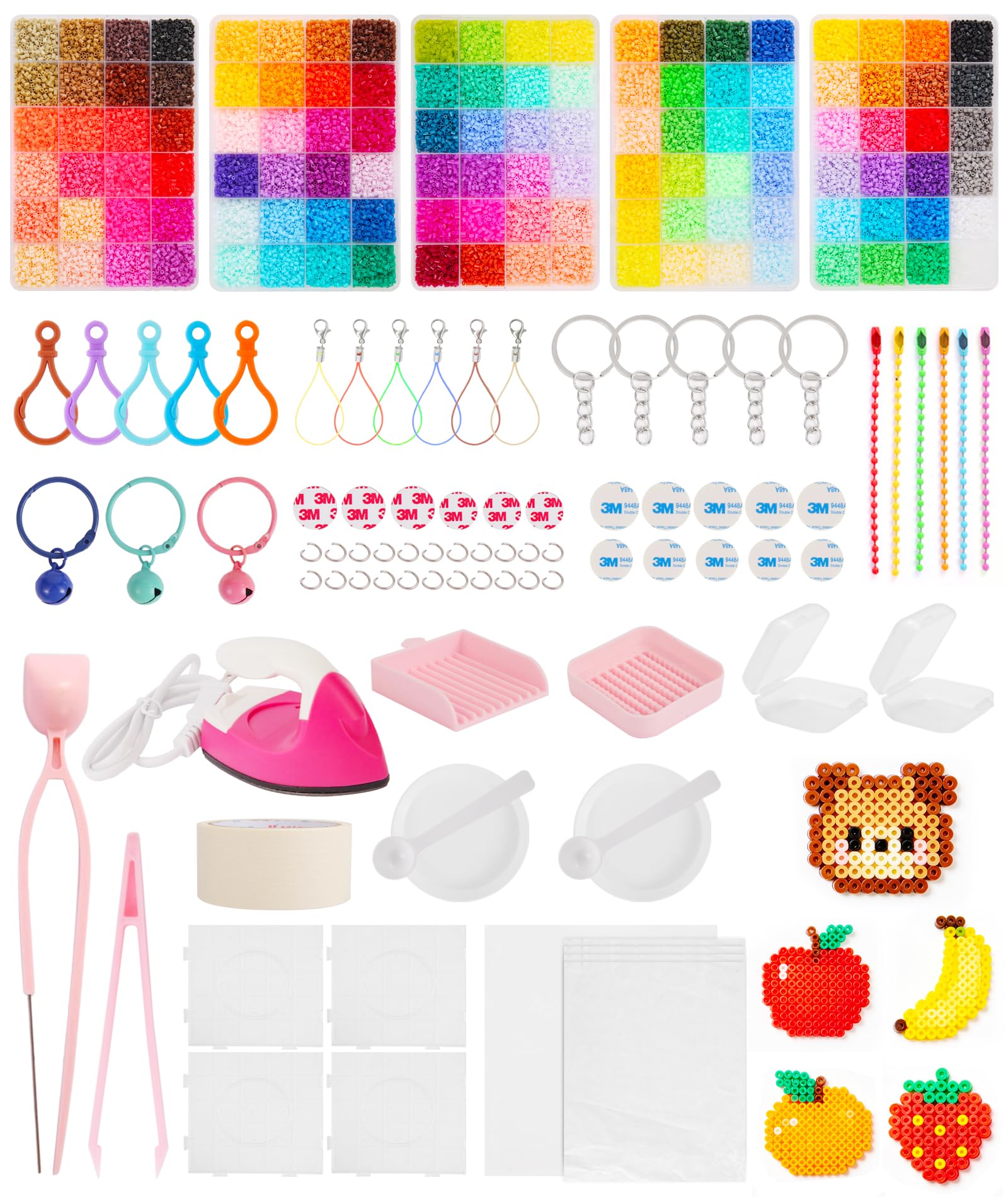 Goyzyqi 62000 piezas de 120 colores de 2,6 mm, mini cuentas de fusible todo en uno, kit de manualidades con mini pinzas de hierro y accesorios de gancho para colgar, ideal para decoración del hogar