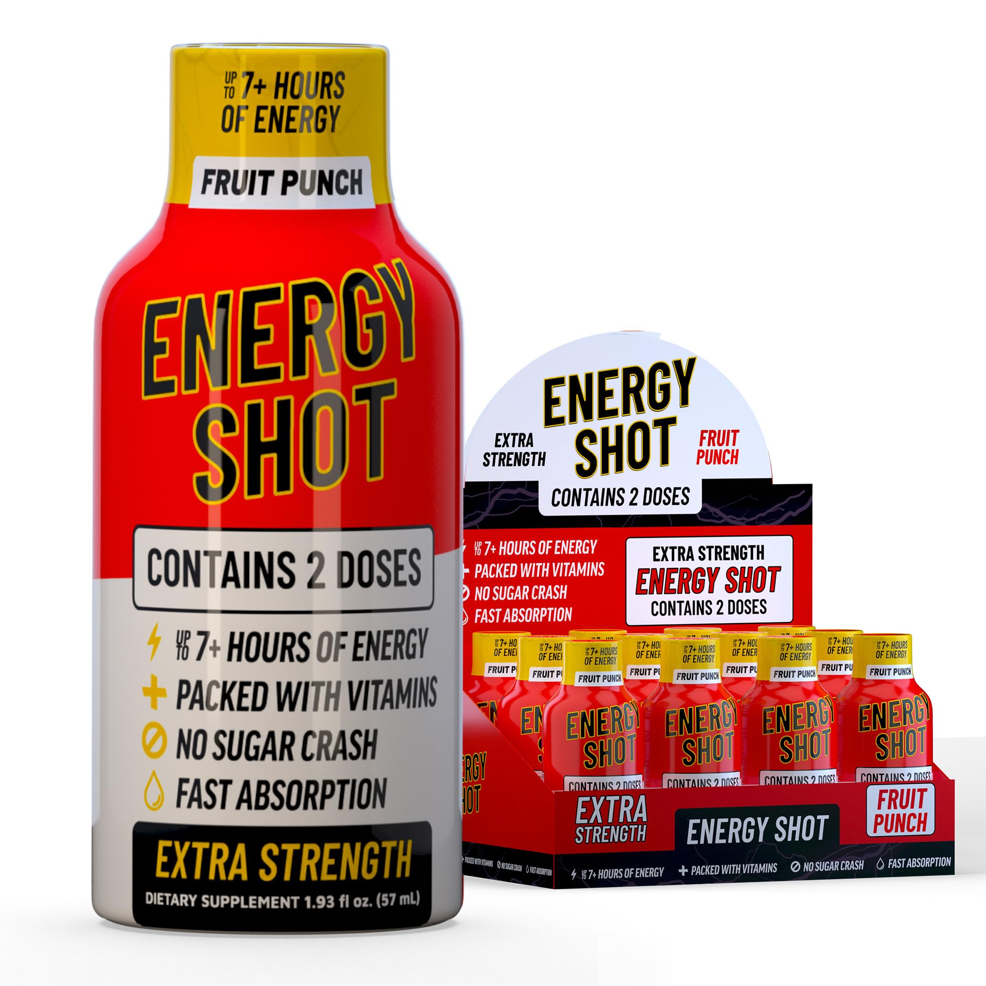 Fruit Punch Extra Strength Energy Shot 12 PK – 260mg Natural Caffeine B12 B6 – Energy & Focus Support – 2 Servings Sugar Free Zero Calorie Green Tea B-Vitamins Electrolytes Vegan – 1.93 fl oz — Amazon image 7