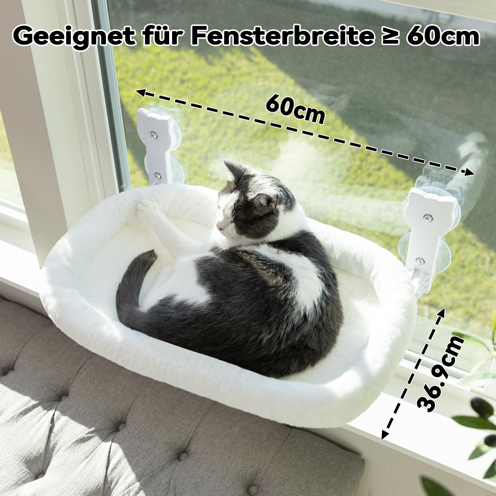 Katzen Fensterliege, Katzenbett Fenster Leicht zu Montieren Robuste Faltbare Katzenliege Fenster Bett Weiche und Bequeme Katzen Hängematte Fenster Sitz Aktualisiert Saugnäpfe Halten bis 18 kg