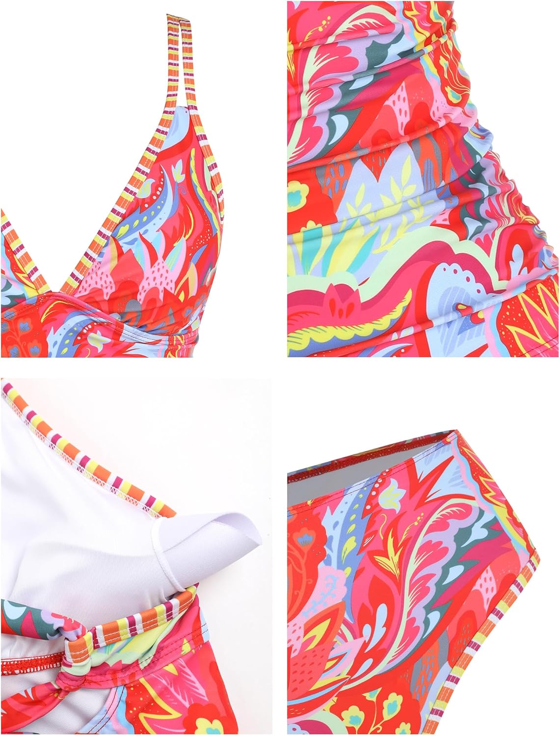 ZAFUL High Waisted Tummy Control Swimsuits Colorful 2 Piece Tankini Set Swimwear Cute V Neck Modest Summer Bathing Suit