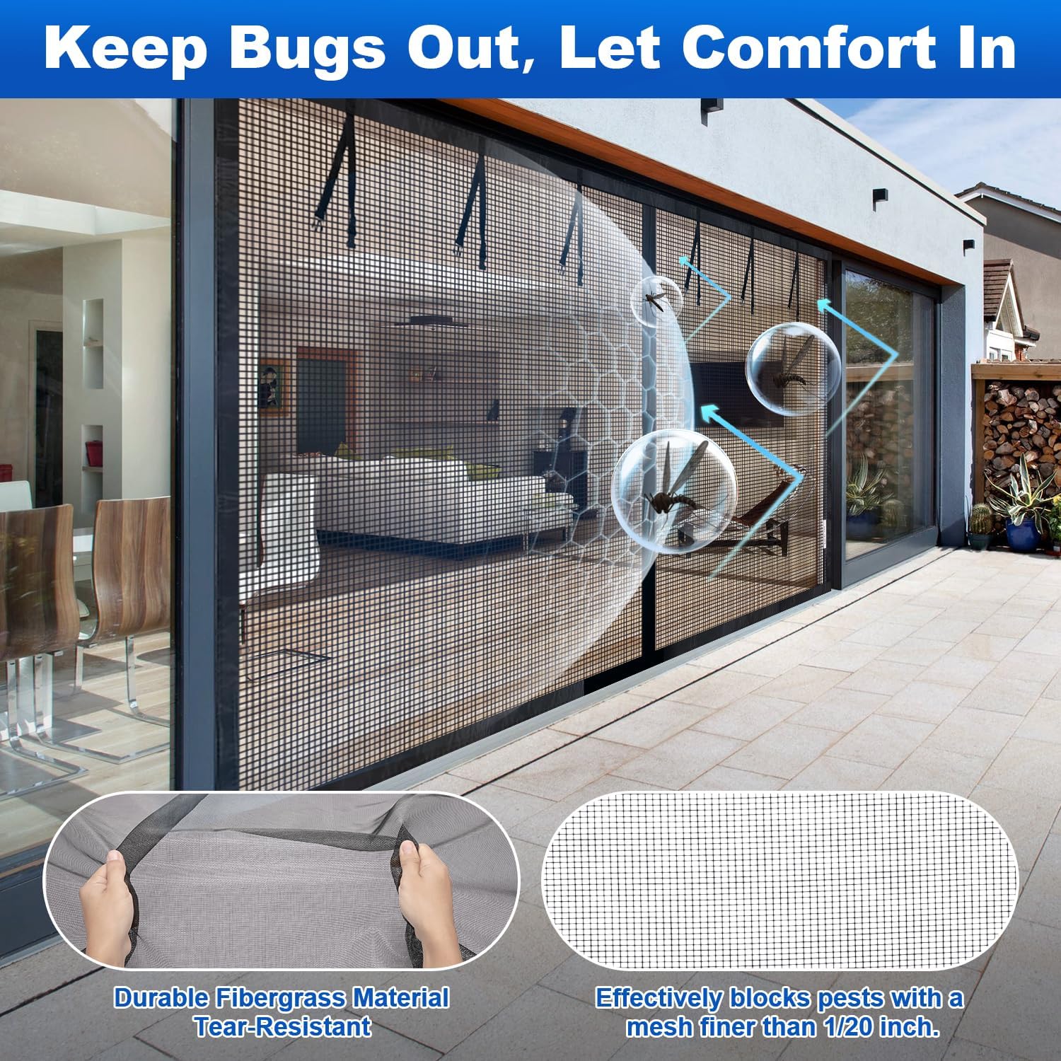 Garage Door Screen for 1 car Garage 8FT Wide x 7FT High,Retractable Garage Door Screen,Heavy Duty Magnetic Garage Screen,Weighted Bottom,Hands Free Screen Door fit for Garage,Patio,Workshop,Home Gym