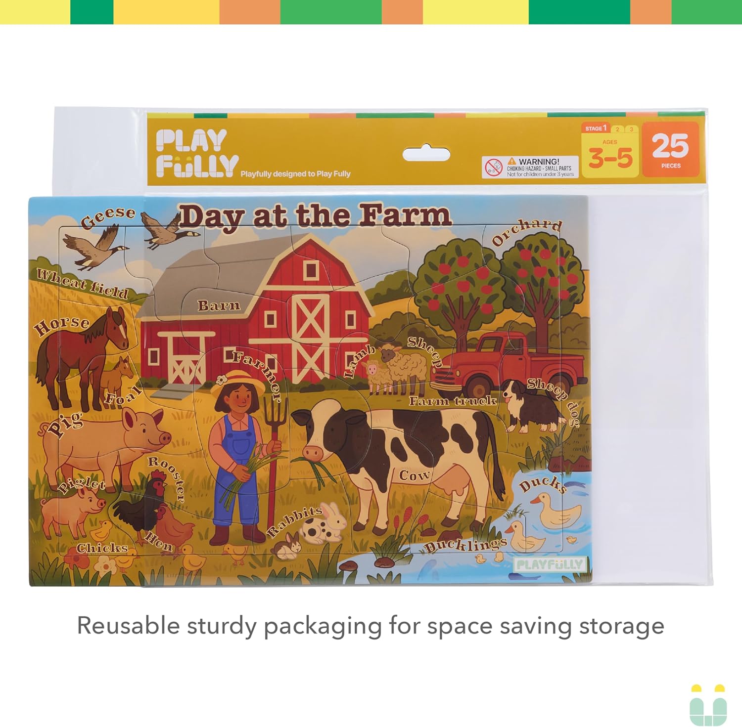 ‘Day at the Farm’ 25 Piece Puzzle with Frame for Kids Ages 3-5 | Lost Piece Guarantee | Unique Shapes | Child-Centric Design | Educational Toy for Cognitive Growth, STEM, Fine Motor