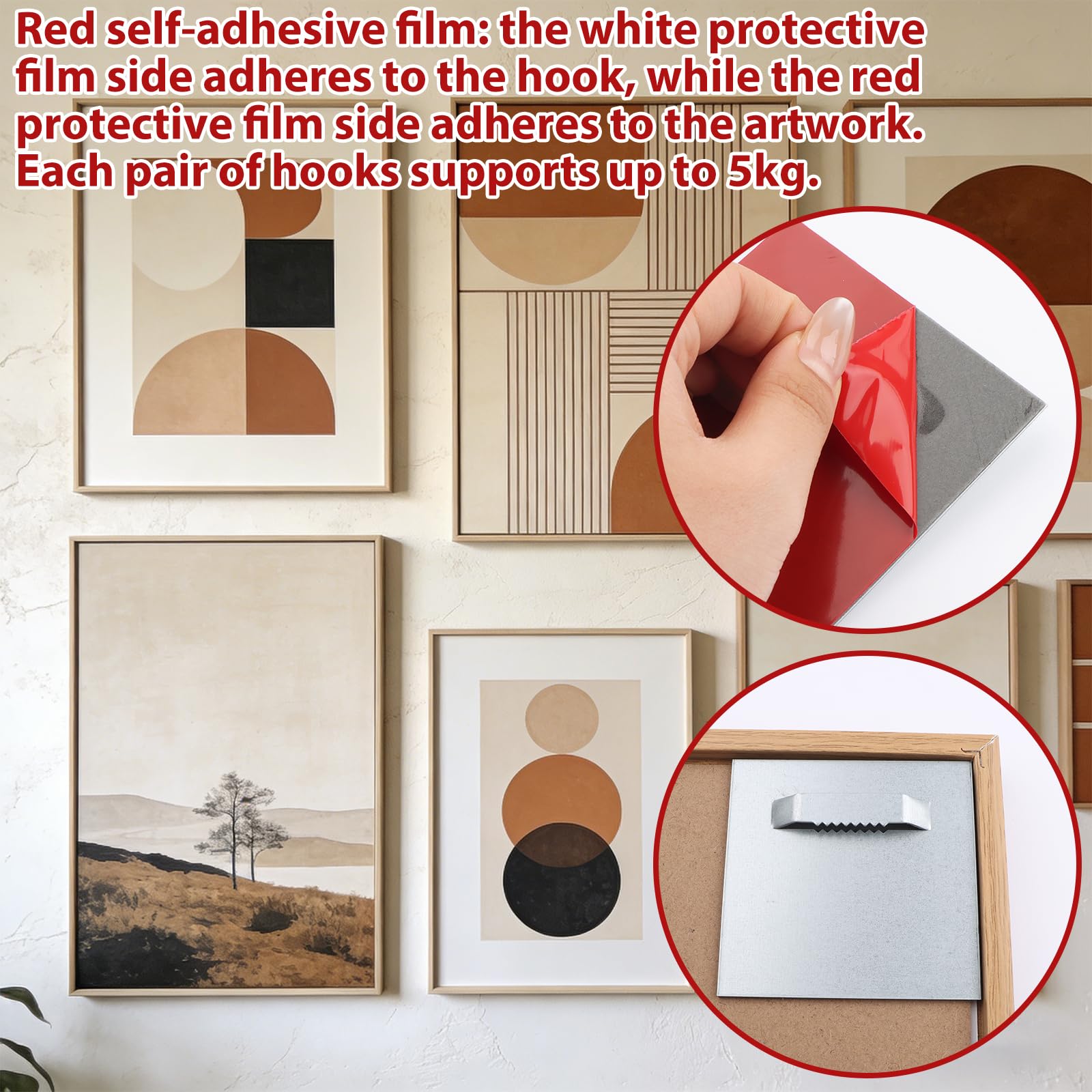 8 Piezas Soporte Espejo pared Adhesivo Capacidad de Carga 5KG Colgador de Cuadros Superpesado Colgador Cuadros para Colgar Fotografías Espejos Paneles de Aluminio-plástico Paneles Decorativos