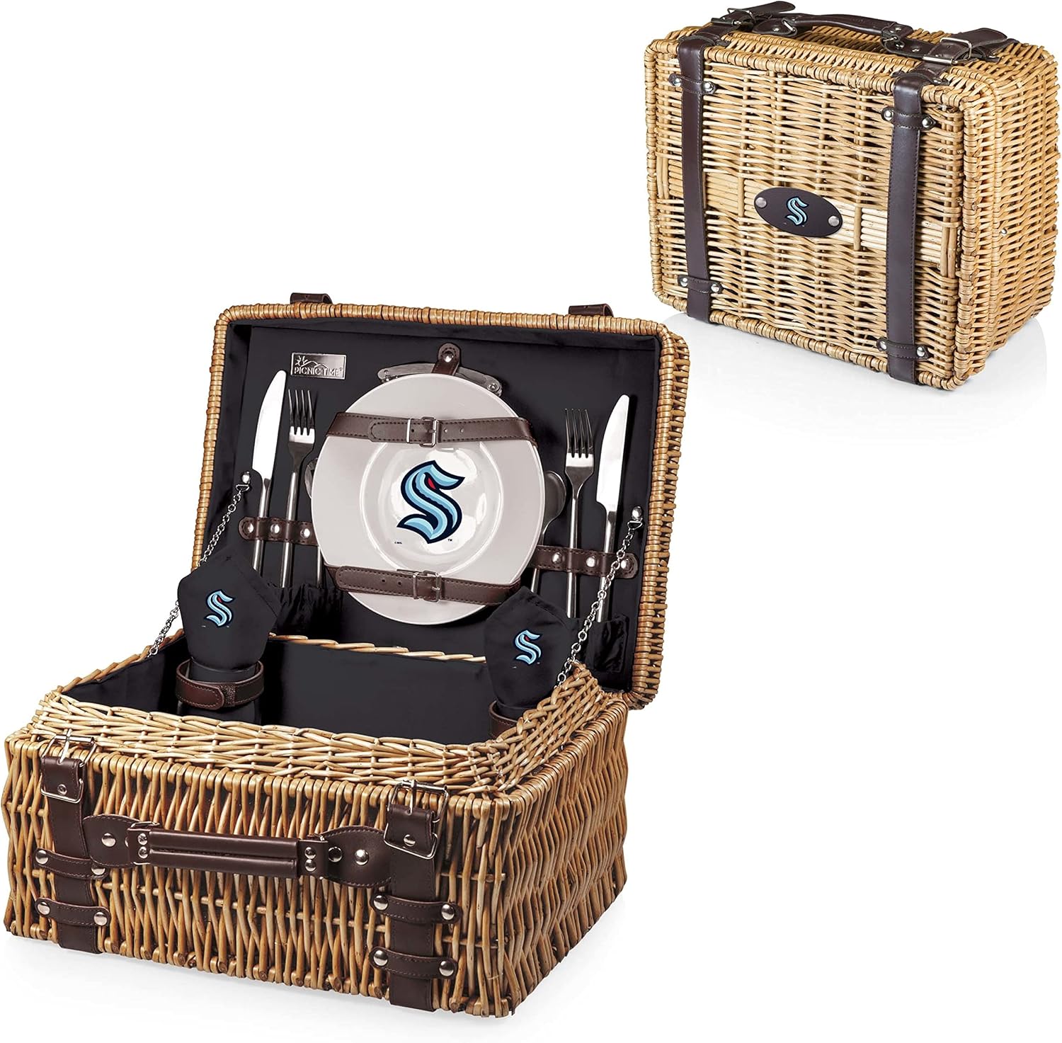 PICNIC TIME NHL Unisex-Adult NHL Champion Picnic Basket for 2, Large Wicker Picnic Set with Cutlery Service Kit