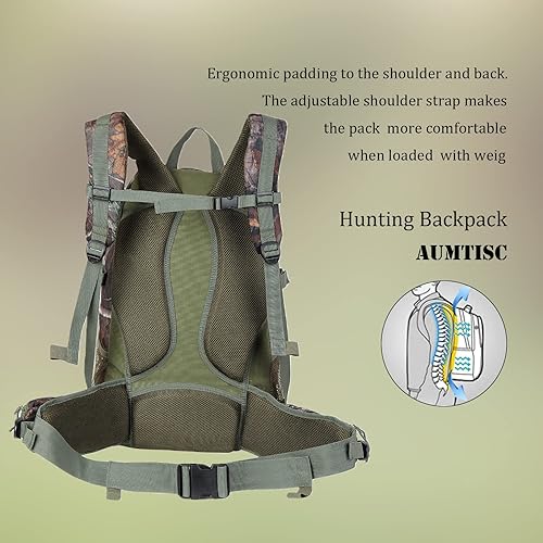 Miniatura 6 de AUMTISC Mochila de caza de 40L con soporte para rifle para hombres, mochila impermeable de camuflaje para día de caza con cubierta de lluvia para