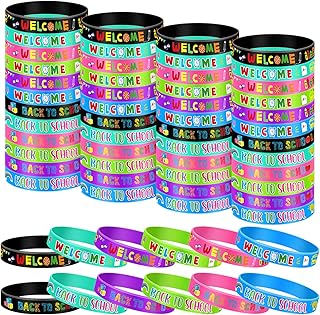 60 Pcs Welcome Back to School Bracelets Silicone Wristbands Rubber 100 Days of School/First Day of School Party Rubber Bracelets for Birthday Party Supplies Decorations Prize School Gift