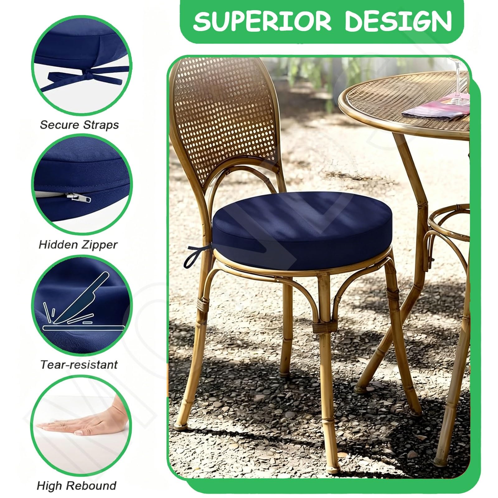 Set di cuscini rotondi impermeabili per sedie da esterni, 1/2/4/6-50/40/35 cm di spessore, 5/8 cm, con lacci, per patio, cucina, sala da pranzo, prato, colore 13 (2 pezzi, 45 x 8 cm)