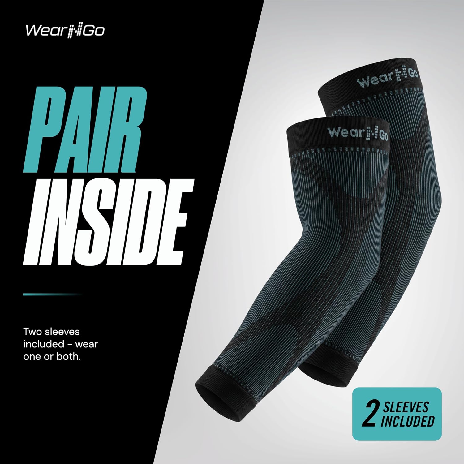 Wear'N'Go Arm Compression Sleeves - Arm Sleeves for Men & Women 2 Pack