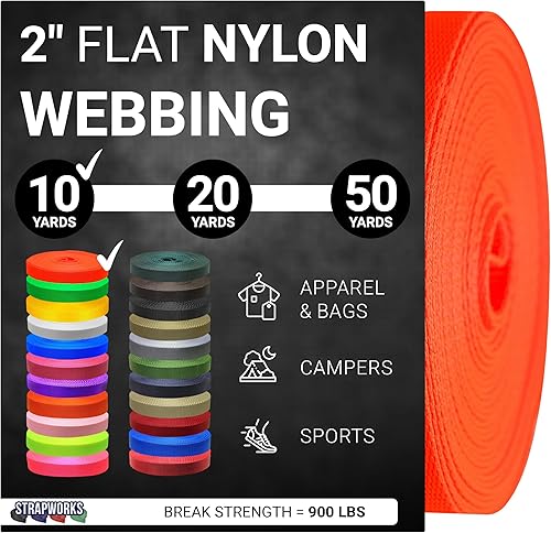 Vista 12 de Strapworks - Correa de nailon resistente de 2 pulgadas para cinturón, mochila, correa, collar, correa de perro, sujeción y más, 9, 18 o 45.7 metros