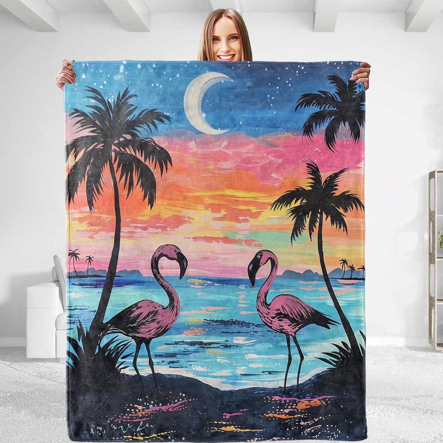 for Flamingo Sunset Plush Blanket–Ultra Soft and Comfy Flannel Throw, Lightweight Yet Warm, Fuzzy Anti-Pilling Fabric for Couch, Bedroom, Travel, Living Room–Ideal Gift 80in×60in