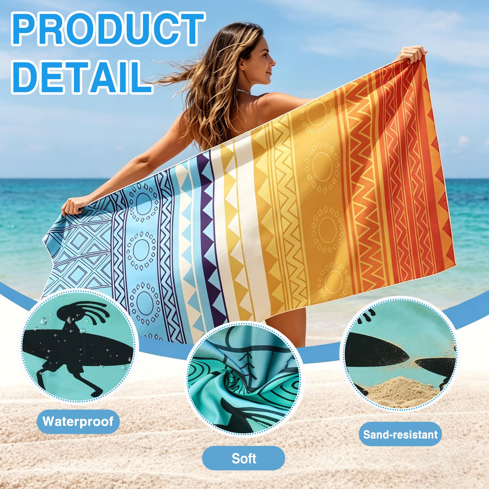 CORIOS Tapis Couverture de Plage Imperméable Large Anti Sable Drap de Plage Couverture Pique Nique Natte en Plein Air pour Camping Picnic Parc Voyage STD-001-12