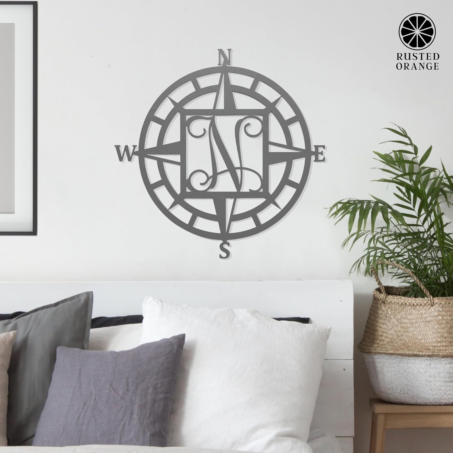 Metal Compass Rose Monogram – Personalized Nautical Wall Decor | Custom Family Initial Compass | Outdoor Metal Wall Art for Home, Patio, or Lake House