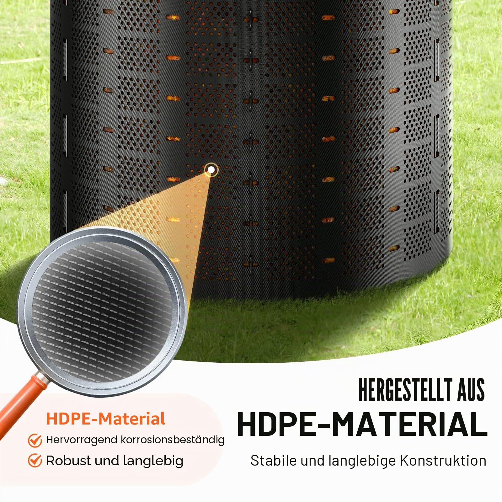 VEVOR Schnellkomposter 1000L Gartenkomposter 90x100cm Thermokomposter HDPE-Kunststoff Kompostierer korrosionsbeständig hitzebeständig Kompostbehälter Kompostierung für Reduzierung des Hausmülls