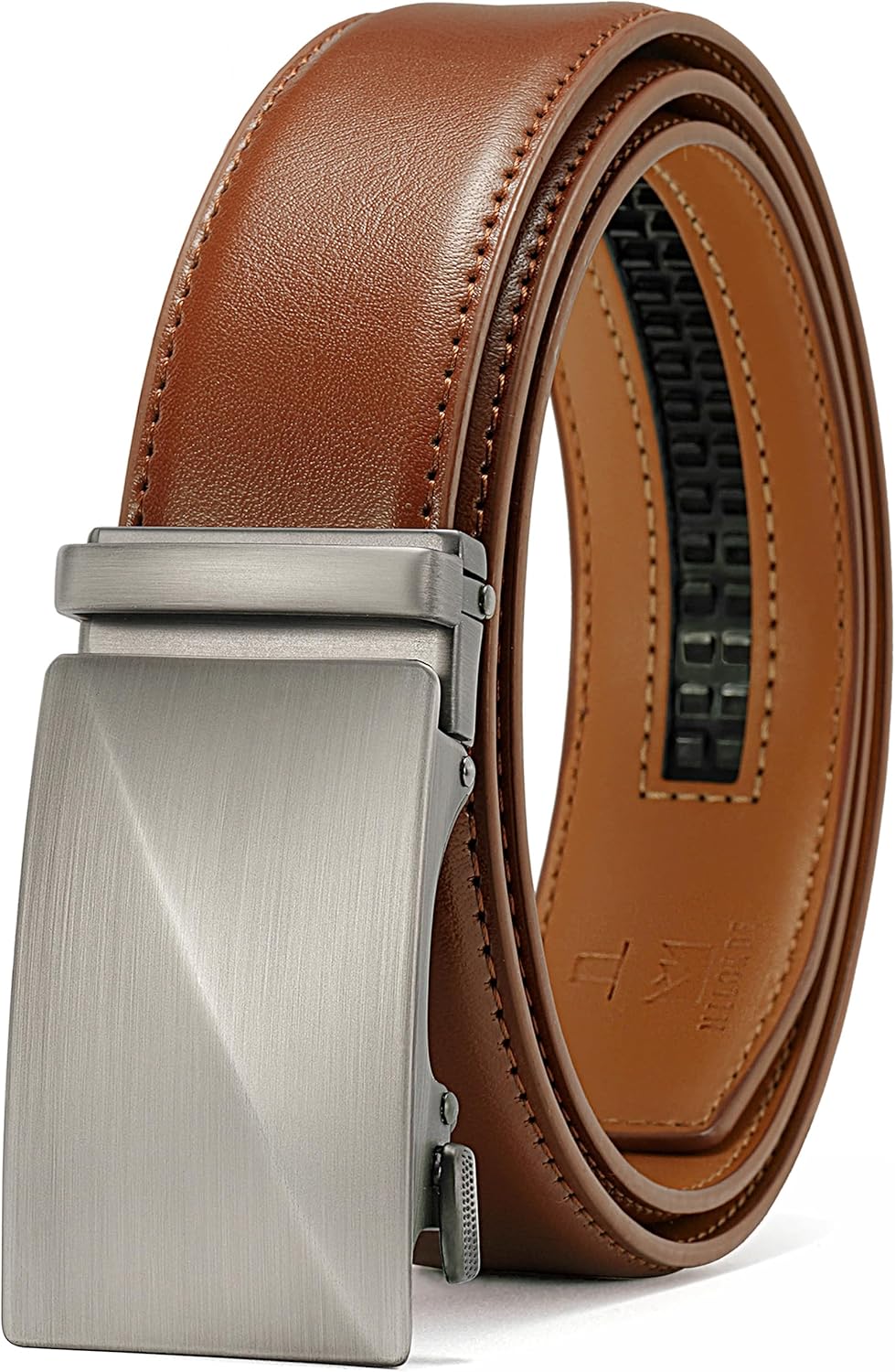 MILORDE Men's Ratchet Leather Belt for Casual Golf Dress Pants Shirts, Adjustable Fit, Comfortable and Easy To Use （35mm）